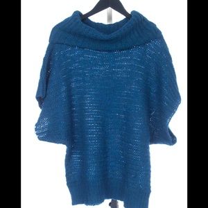 FREE PEOPLE WOOL PEACOCK TEAL COWL NECK MARLED KNIT SWEATER L